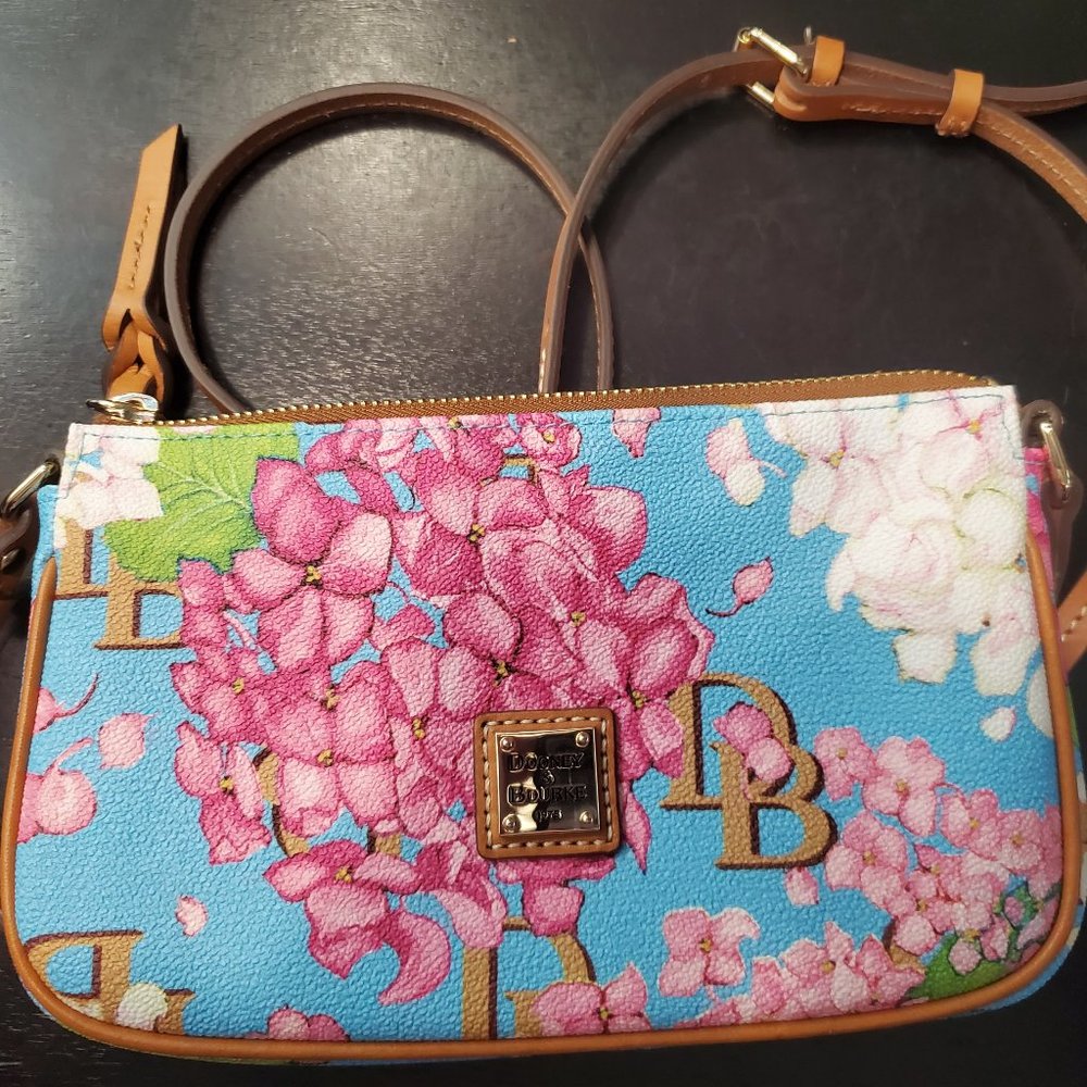 Dooney & Bourke Hydrangea Monogram Floral Lexi Crossbody Pink and Blue